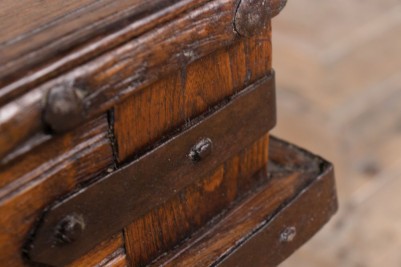 close up of coffee table edge with metal detailing